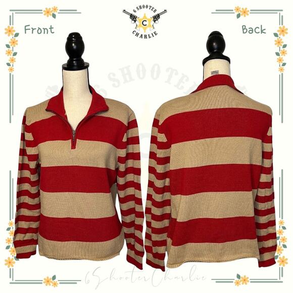 Nine & Company Sweater Women's Size XL Striped Knit Long Sleeve Cotton 1/4 Zip - Picture 1 of 6